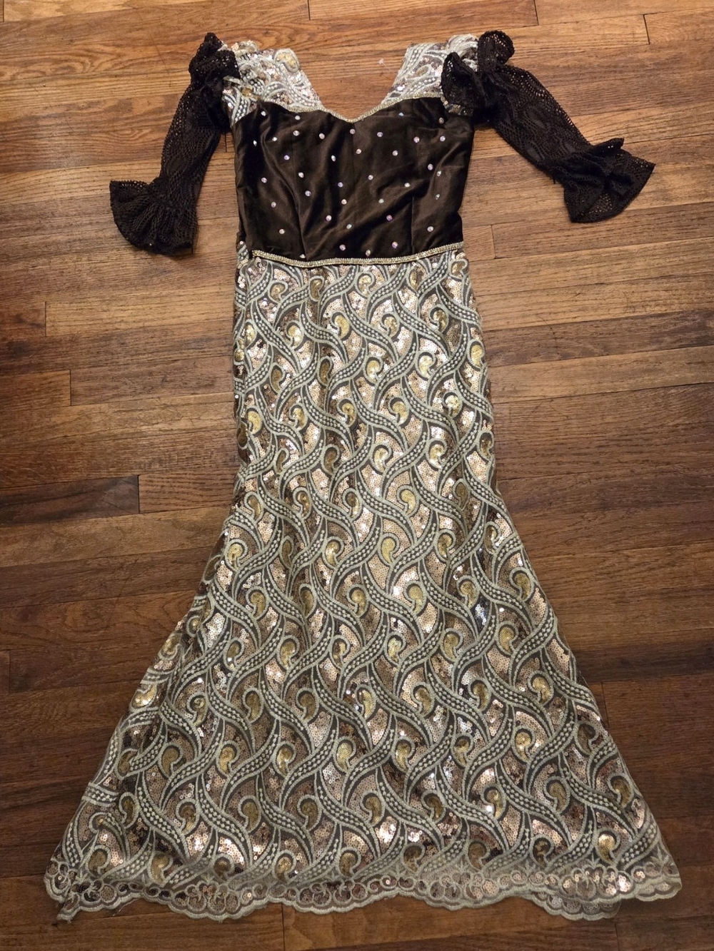 Medieval Velvet Bodice Maxi Dress with Gold & Silver Lace/sequin Skirt